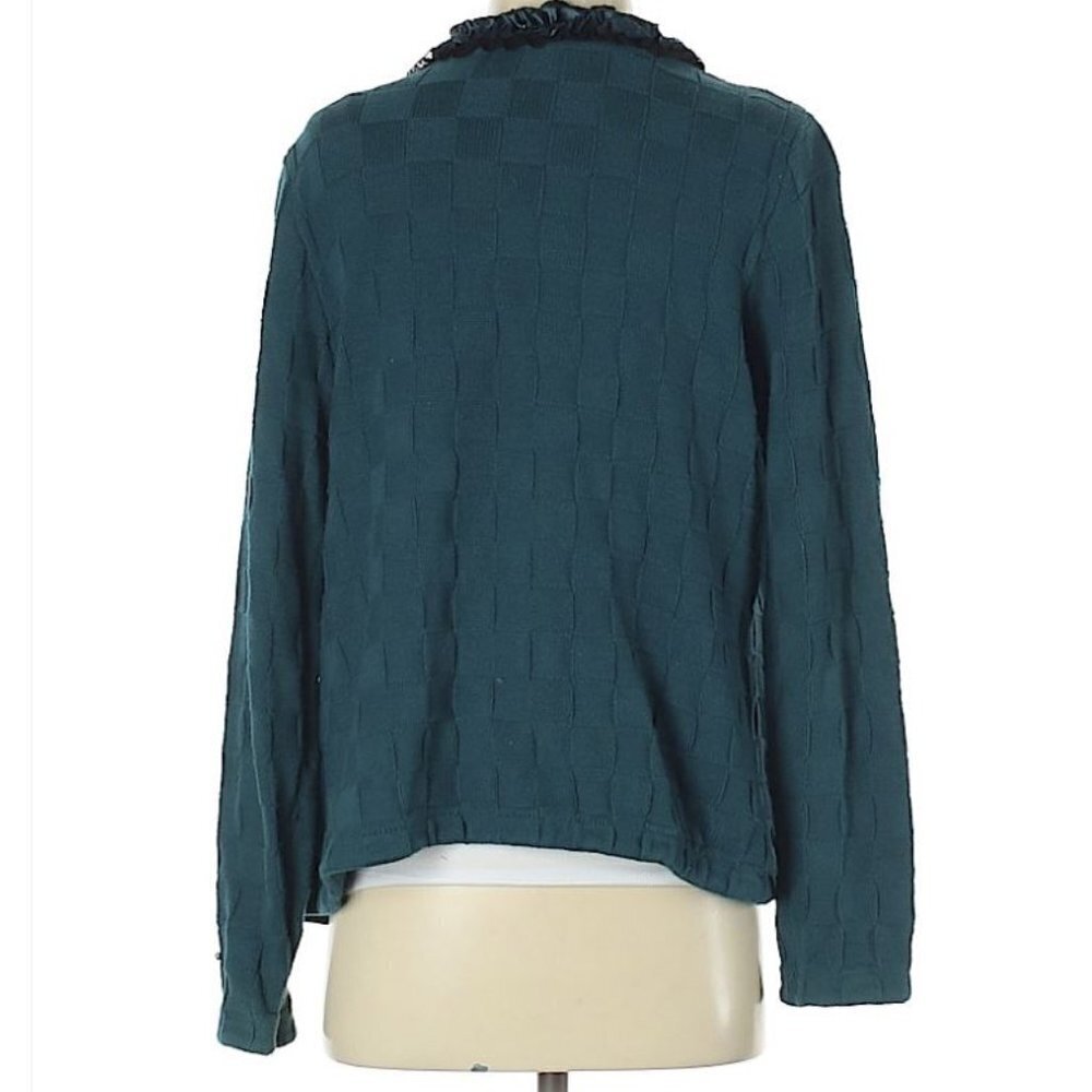 New Michael Simon 3d Check Pattern Beaded Cardigan - image 2